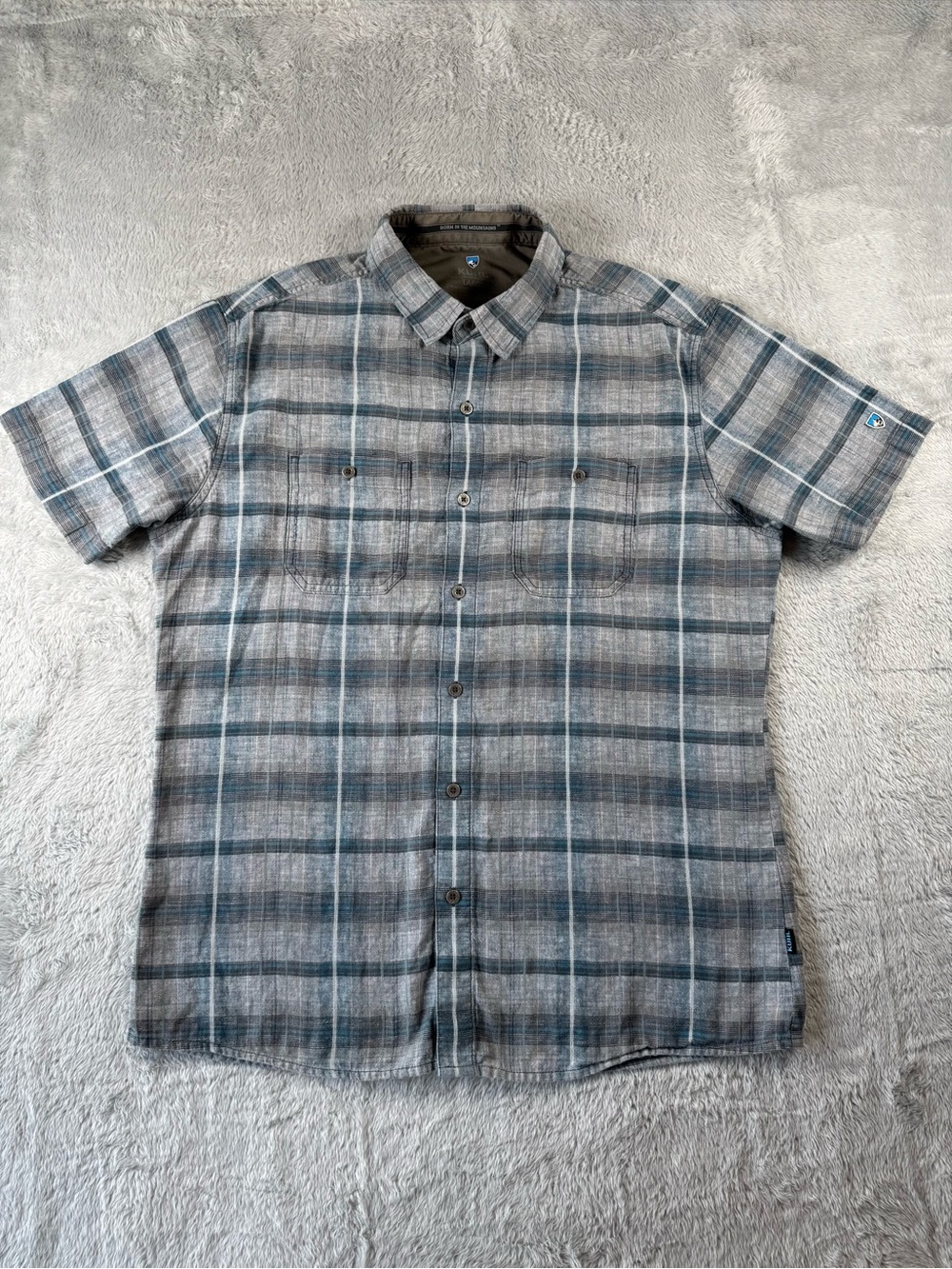 Kuhl Linen Cotton Plaid Short Sleeve Shirt Large